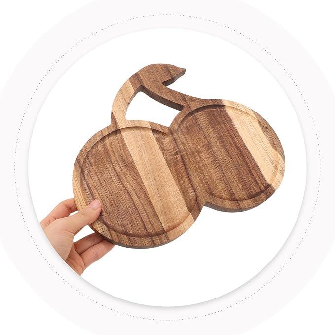 Wood Serving Tray - Cherry Shaped Wooden Cake Snack Appetizer Platter, Candy Dessert Dish, Ideal for Coffee Tea, Cheese, Party Supplies & Daily Serving, Elegant Table Display