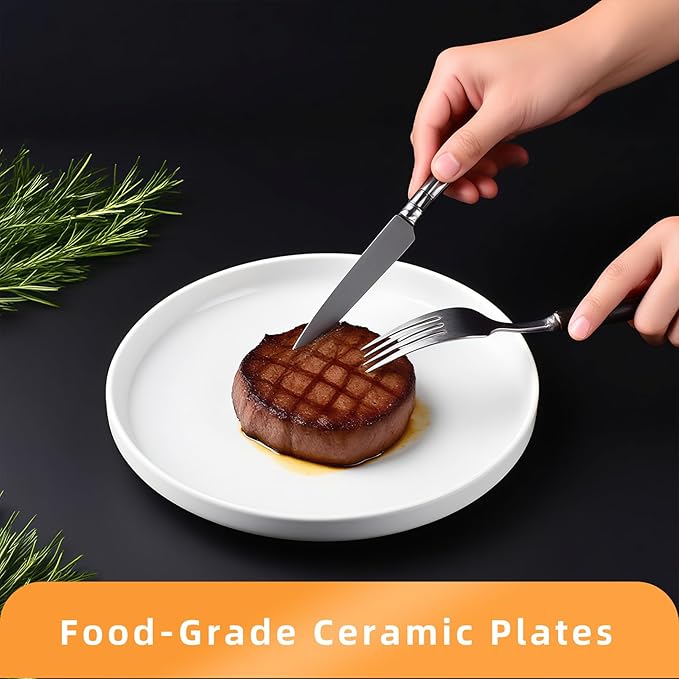 White Dinner Plates Set of 6, 8 Inch Porcelain Dessert Plates, Ceramic Appetizer Plate, White Round Salad Plate, Microwave & Dishwasher Safe, Scratch Resistant