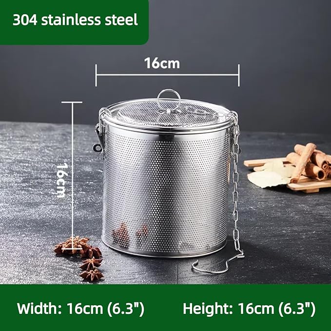 Seasoning Strainer, Stainless Steel Spice Filter, Cooking Spice Filter, Mesh Design Tea Ball Strainer Soup Seasonings Seperation Basket Filter with Chain Hook for Home Restaurant (3.2L)