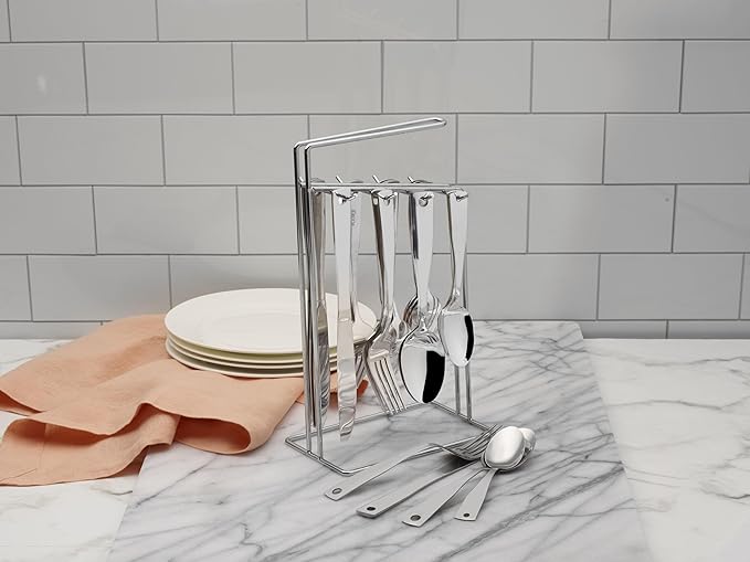 Piccadilly 24 Piece Stainless Steel Flatware Set with Wire Caddy, Service For 6