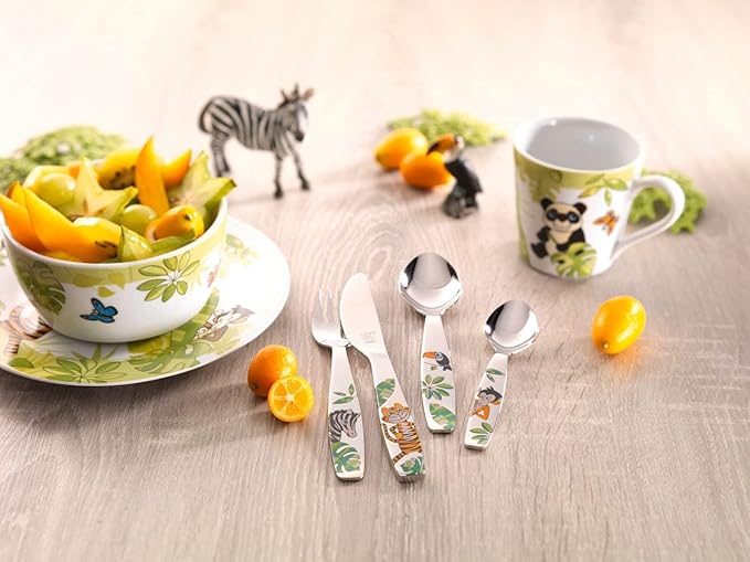 Zwilling 4-Piece Children's Cutlery Set, for Children from 3 Years, 18/10 Stainless Steel, Jungle, Silver