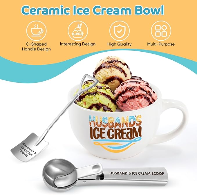 Gifts for Husband – Ice Cream Bowl & Scoop Set from Wife, Perfect Valentine's Day Anniversaries, Birthdays & Christmas Present