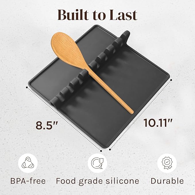 Cooler Kitchen Black XL Silicone Spoon Rest for Stove Top with Drip Pad - Heat-Resistant, BPA-Free Utensil Rest & Spoon Holder for Kitchen Counter - Grill Utensil Holder for Spatulas, Tongs, Ladles