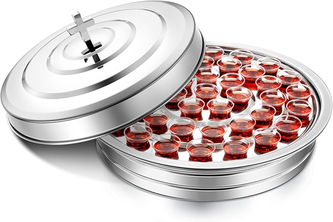 Holy Communion Tray for Churches with Lid Communion Set Stainless Steel Cup Tray with Cover Church Supplies Not Cups Included(Silver Color)