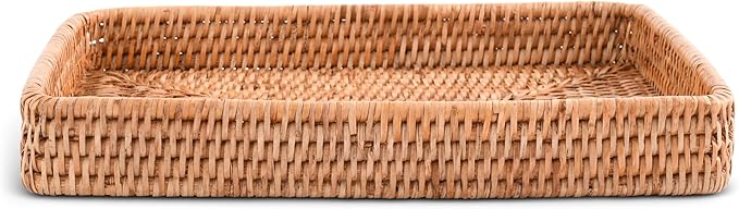 Vagabond House Small Wicker Tray - Eco-Friendly Durable Designer Rattan Tray - Premium Wicker Tray for Stylish Home Decor 12 X 9 Inches Hand Woven Quality Material