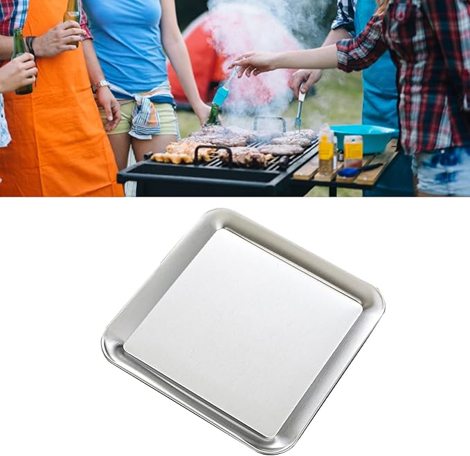 Appetizer Tray, Stainless Steel Food Serving Tray Rectangular Mirrored Silver Tray Decorative Serving Platters for Party Fruit Cake(L)