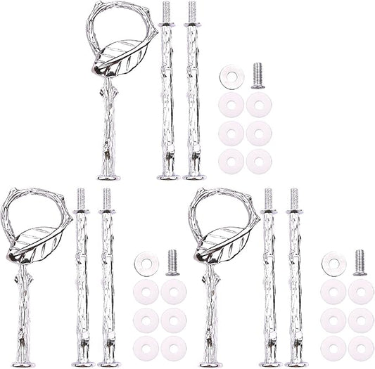 3-Tier 13.5’’ Cupcake Stand Hardware Fittings, Metal Mold Crown Holder DIY Making for Fruit Plate Cake Stand Snack Tray Replacement Parts for Tea Party Wedding Decoration (3 Sets - Silver Leaf)