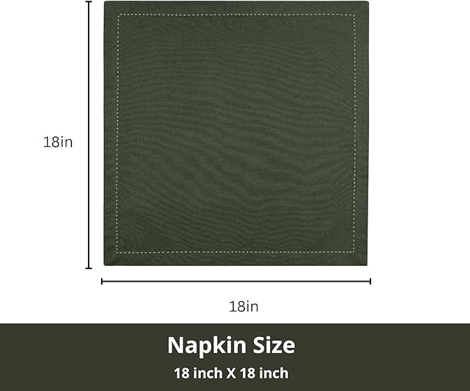 PurpleEssences Set of 6 Hemstitch Cloth Dinner Napkins 100% Cotton - Soft Durable Washable - Ideal for Wedding Christmas Holiday Winter - Perfect Everyday Use Table Linen 18x18 - Olive Green