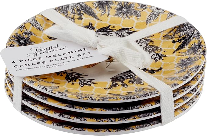 Certified International French Bees Melamine Canape Plates, 6-inch Length, Set of 4