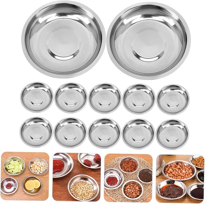 12pcs Stainless Steel Plate Vinegar Holders Salad Bowl Soy Mini Dipping Plates Stainless Steel Bowls Sauce Dipping Bowls Dipping Sauce Cups Appetizer Tray Seasoning Child Metal