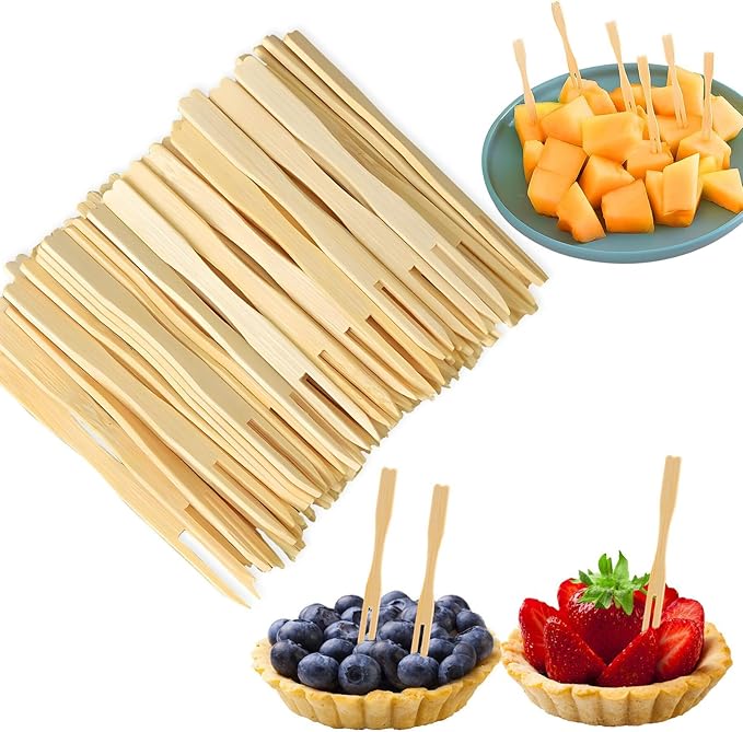 700 Pcs Bamboo Appetizer Forks, PEOUWNES Mini Toothpicks for Appetizers, 3.5 Inch Picks Bamboo Forks, Wooden Forks Food Picks for Cocktail Parties, Party, Fruits, Charcuterie Accessories