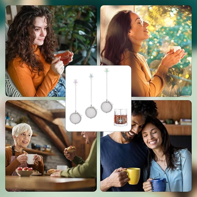 UNICRAFTALE 3 Sets Round Tea Infuser Loose Tea Strainer Turtle Shaped Stainless Steel Loose Leaf Tea Ball Mesh Cute Pendant Tea Strainer Set for Brew Tea, Spices & Seasoning