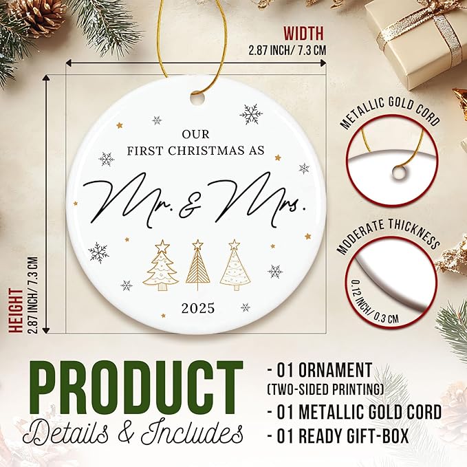 ZAGKOO Wedding Gifts for Couples 2025 - First Christmas Married Ornament, Mr and Mrs Gifts, Wedding Gift Ideas for Newly Wed, Just Married Couples, Bride - Bridal Shower Gift, 1st Christmas Decoration