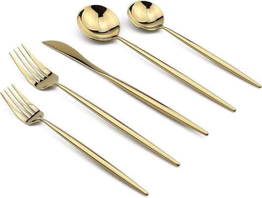 20-Piece Flatware Set, 18/10 Stainless Steel Dishwasher Safe, Mirror Polishing Gold