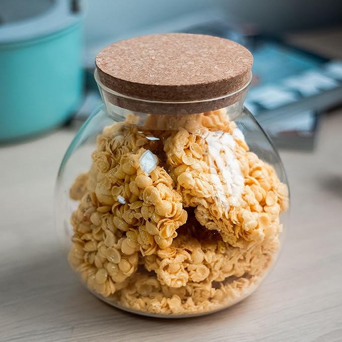 17oz Spherical Glass Jar with Cork Lid Airtight - Kitchen Glass Jar for Preserving and Storing candy, tea, Coffee, Spice, flour, Beans etc (4)