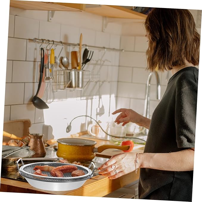 Stainless Steel Frying Oil Draining Tray with Mesh Net for Fried Food Serving and Cooling 8.26X7.87 Inch Snack Plate for Kitchen Use