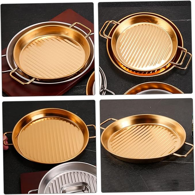 PRETYZOOM Stainless Steel Snack Tray with Handles Striped Food Serving Tray for Fried Chicken and Fries Metal Serving Plate for Parties and Gatherings