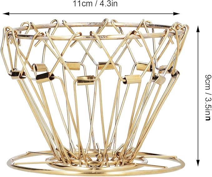 Collapsible Coffee Dripper 3.5x4.3in, 304 Stainless Steel Pour Over Coffee Filter with Multiple Folding Methods, Portable Hand Brew Drip Holder for Paper Filters, Cups & Mugs(Gold)