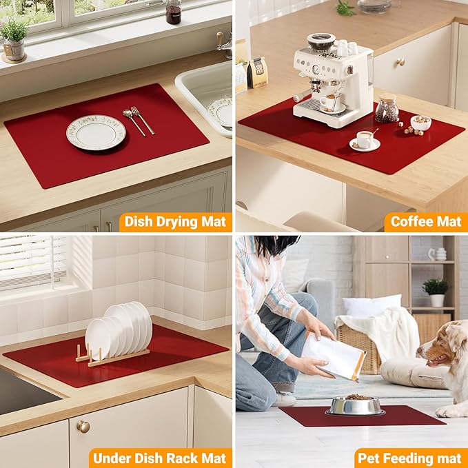 Silicone Counter Mat 40x60cm 2 Pack - High-Temp Resistant, Non-Slip Waterproof Pad for Kitchen Countertops, Sink & Stove (Red)