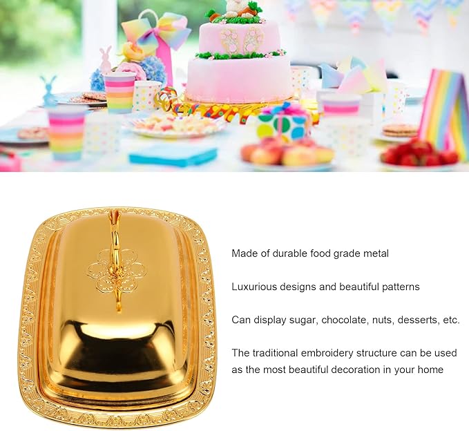 Gold Serving Tray, European Style Elegant Serving Platter Small Storage Fruit Tray, Eating Trays Metal Fruit Plate Table Decoration with Lid for Snacks Candies Desserts