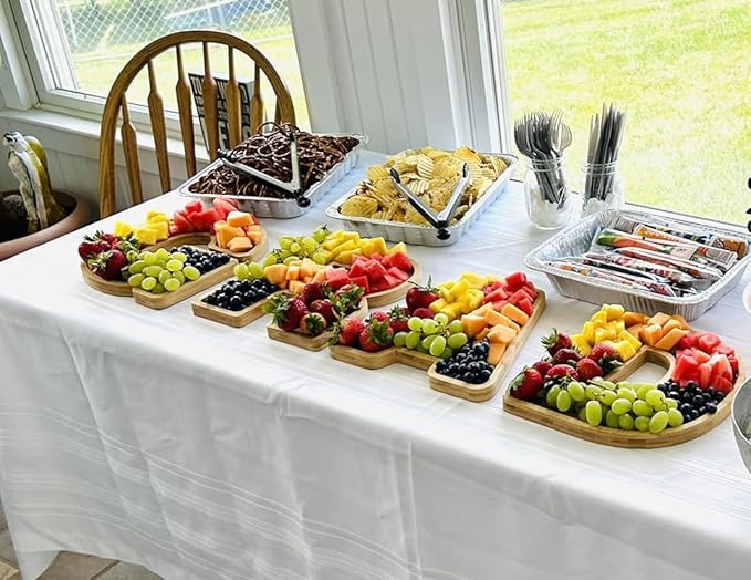 Set of 4 Serving Trays, Larger Solid Serving Platter, 15.5''*11.5'' Charcuterie Serving Board for Party Table Decor, Wooden Serving Trays & Platters for Garduate Anniversary Senior Year Party (Grad)