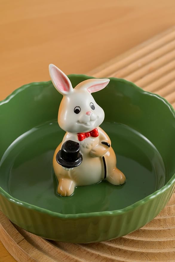 DIHOclub Decorative Ceramic Candy Bowl - Snack Serving Dish for Pistachios, Nuts, Candies, Jewelry Storage, Perfect for Holidays, Parties, and Gifts, 6 Inches(Green Rabbit)