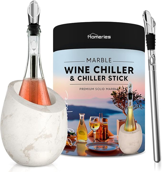 Homeries Marble Wine Chiller Bucket - Wine & Champagne Cooler for Parties, Dinner – Keep Wine & Beverages Cold, Wine Chillers for Bottles – Holds Any 750ml Bottle (Matte White)