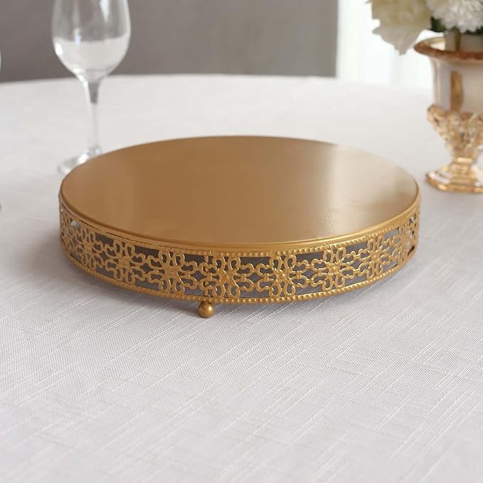 Efavormart Gold Metal Fleur De Lis Round Pedestal Cake Stands, Cupcake Dessert Display Stand Table Centerpiece - 12"