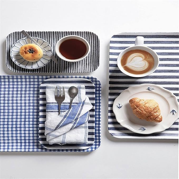 GLigeT Serving Tray Stripe Storage Tray Household Multi-Function Service Tray Fruit Tray Rectangular Resin Tray Breakfast Tray(Small)