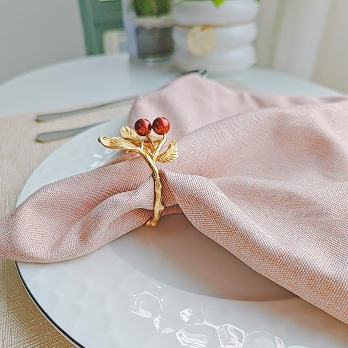 Elegant Rose Gold Berry Napkin Ring Set - 6 Piece Set for Formal Dining and Special Occasions