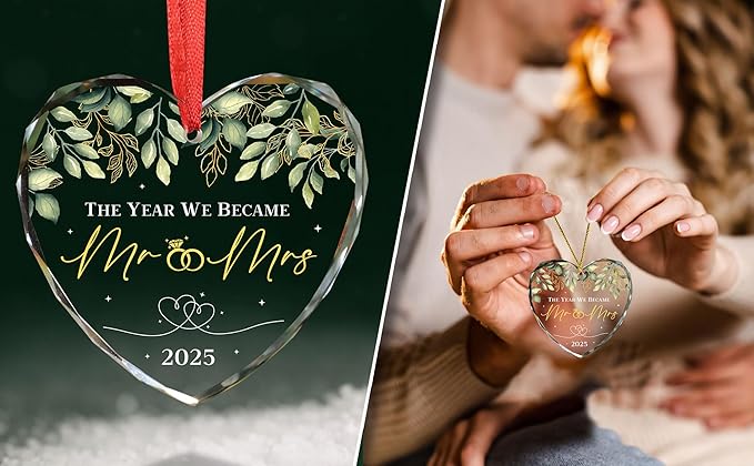 Wedding Gifts for Couples 2025 - Mr and Mrs Gifts - Bridal Shower Gift, Wedding Ideas for Newly Wed, Bride, Future Mr Mrs - Just Married Glass Ornament 2025, 1st Married Couple Christmas