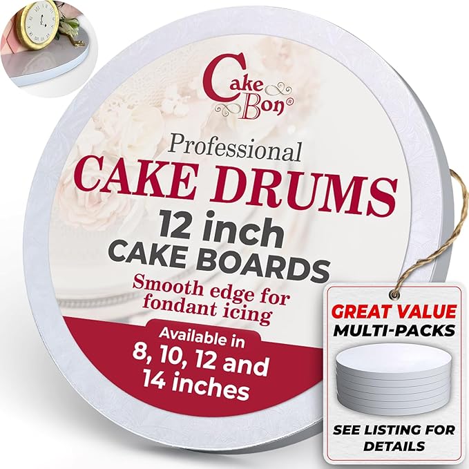 Cakebon Round Cake Boards - Sturdy 1/2 Thick Drums - 12 Inch Professional Smooth Straight Edges White 3-Pack