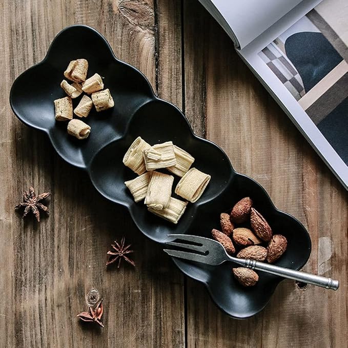HEXEH Salad Plate Ceramic Sauce Dish 3 Compartment Soy Sauce Appetizer Serving Tray Rectangular Divided Sauce Dishes for Restaurant Kitchen Ketchup Sauce Or Seasoning Plastic Plate (Color : White)