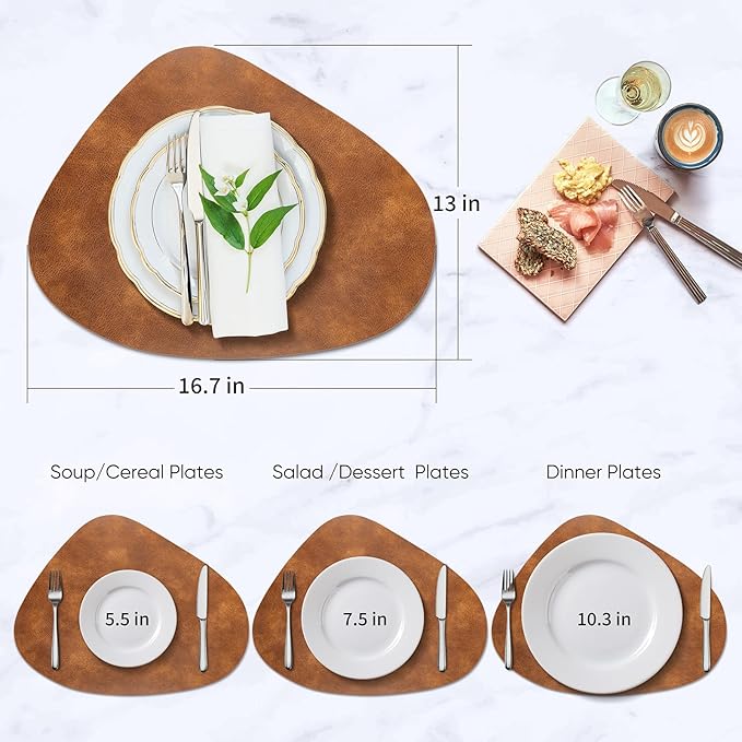 ADRIMER Placemats, Heat Resistant Round Placemats Set of 12 Washable 13 x 17 Inch, Waterproof Table Mats Wipeable for Kitchen, Dining Room Table Christmas Decor, Turmeric Brown