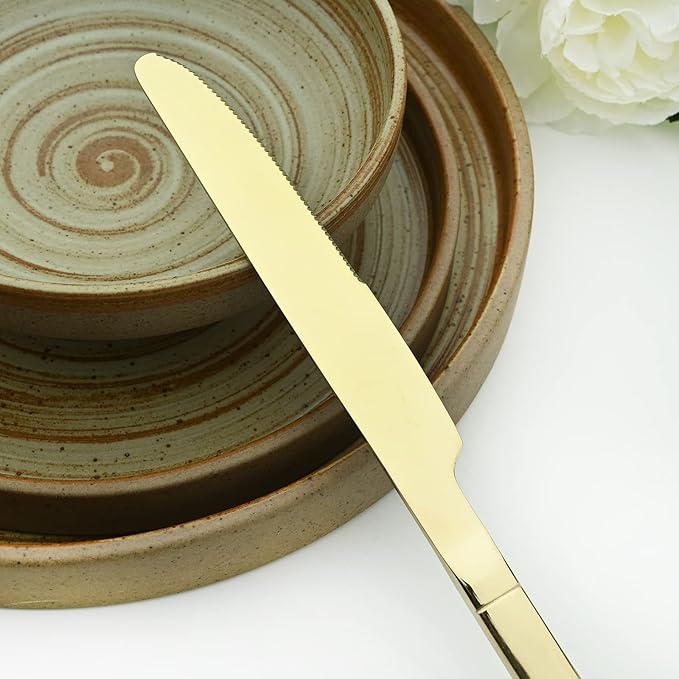 24-Piece Mirror Champagne Gold Flatware Set, 18/0 Stainless Steel Cutlery Set Service for 6, Tableware Utensils Include Knife Fork Spoon and Teaspoon, Dishwasher Safe