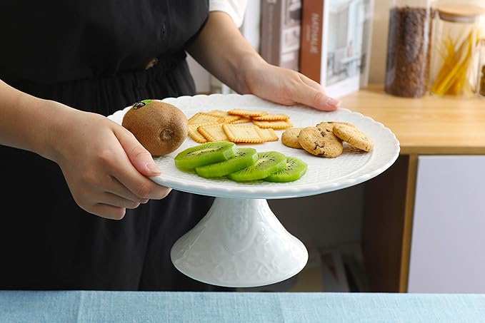 Jusalpha® 12 Inches White Porcelain Decorative Cake Stand-Cupcake Stand, CS01 (Stand only, no Dome)
