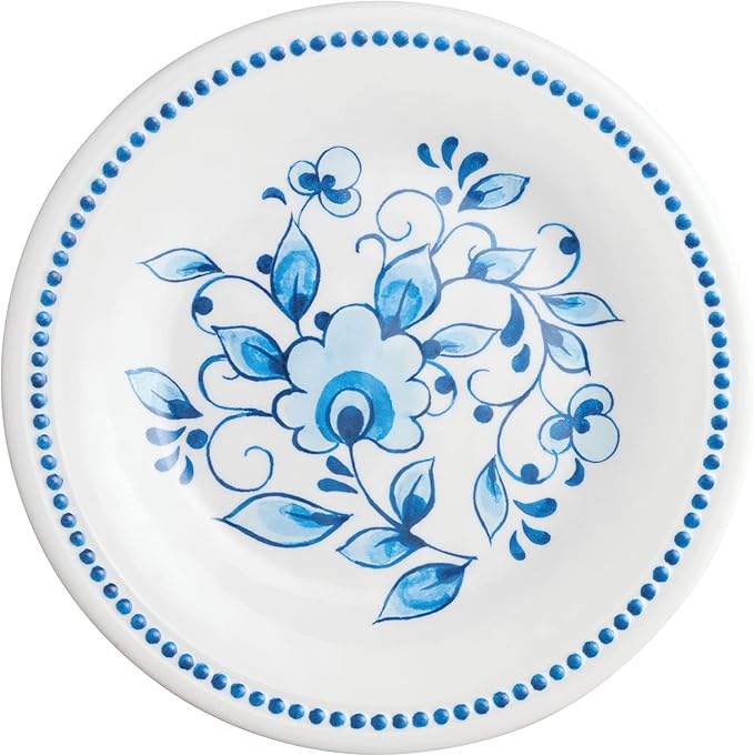 UP UPware Blue and White Floral Melamine Round Dessert Plates, Small Serving Plates, for Appetizer, Snacks, and Side Dishes, Blue, 6 Inch, Set of 4