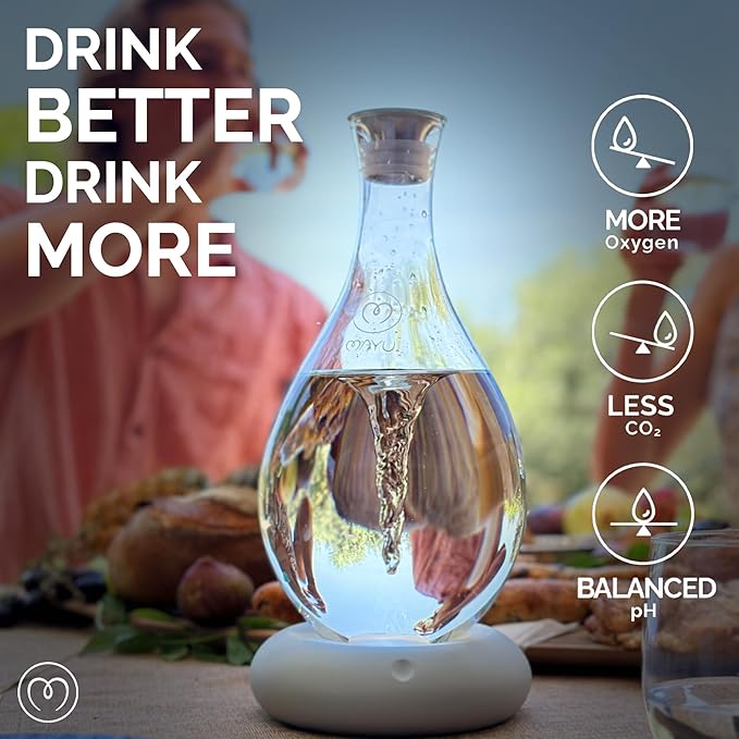 MAYU Swirl, Structured Water Device, 1.5 Liter Glass Pitcher, Rechargeable Ceramic Base (Graystone), Enhance Reverse Osmosis, Purified or Filtered Water, Vortex Oxygenates, Supports Cellular Hydration