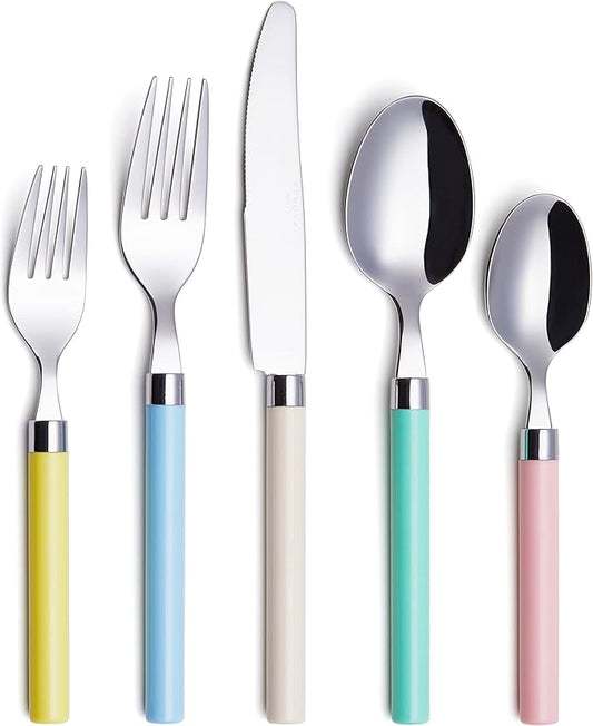 ANNOVA 20 Piece Silverware Set, Service for 4, Stainless Steel Colorful Pastel Tableware Kitchen Flatware Set Utensils, Includes Dinner Knives, Forks, Spoons, Salad Forks & Dessert Spoons (Mix 68)