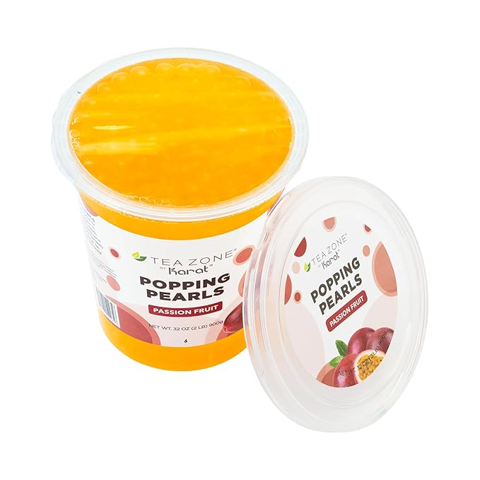 Tea Zone [2 Pound] Passion Fruit Popping Pearls, Bubble Tea Topping for Boba Tea Beverages, Sweets, Ice Cream Topping -B2055 (2.0lb)