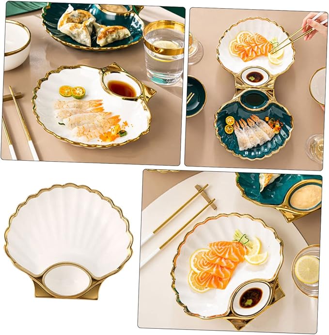 1pc Ceramic Dumpling Serving Plate Sauce Creative Shell-shaped Design for Appetizers Sushi and Snacks Easy to Clean and Versatile Dipping Dish Pure White