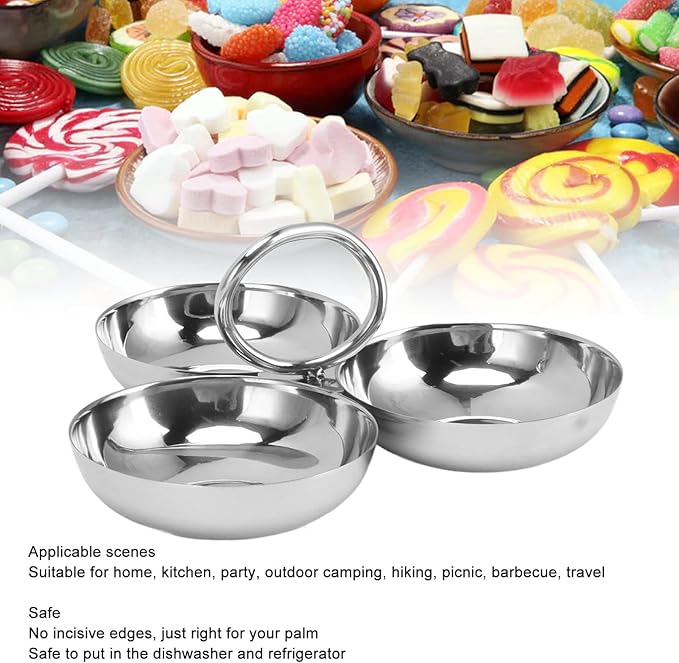 304 Stainless Steel Serving Plate, 3 IN 1 Fruit Bowl Snack Plate, Reusable Dessert Plates, Fruit Plate for Fridge, Simple Snack Tray, Portable Serving Tray for Home Kitchen Party(Mmol/L)