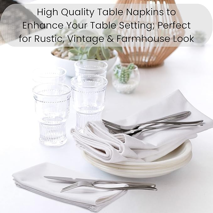 Set of 12 Cloth Dinner Napkins 100% Cotton - Soft Durable Washable - Ideal for Farmhouse Party Weddings Christmas Easter - Perfect Everyday Use Table Linen Cloth Napkins White 17x17