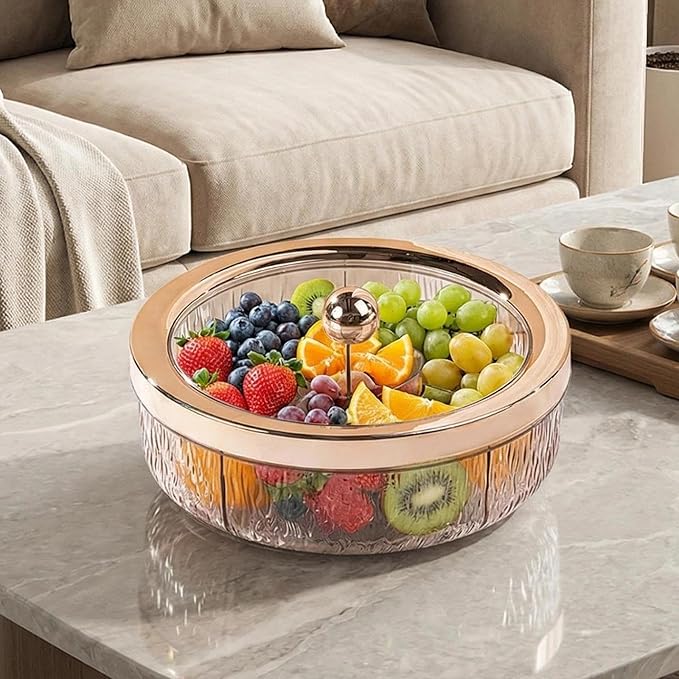 Serving Tray Container Rotating Snack Plate Dried Nuts Platter for Kitchen Entertaining, rose golden ball