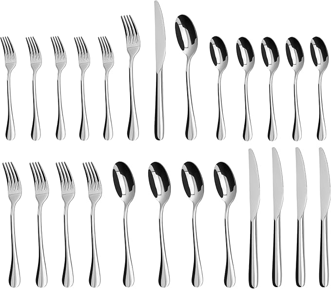 20 Piece Silverware Set with Steak Knives,Food-Grade Stainless Steel Tableware Cutlery Set for 4, Mirror Finished Flatware Utensil for Home Restaurant