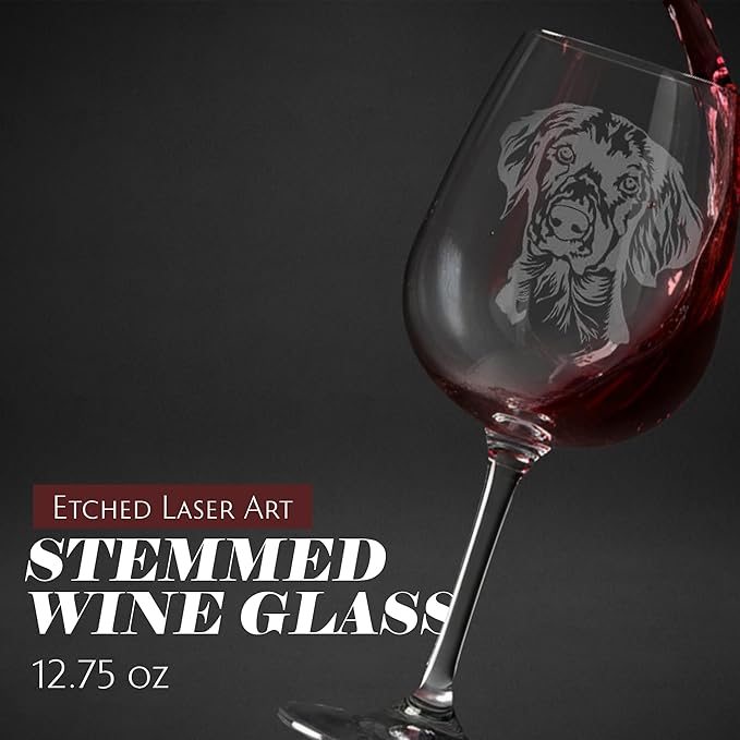 Etched Laser Art Drentsche Patrijshond Personalized Dog Themed Etched 12.75oz Wine Glass Custom Dog Breed Wine Glasses for Pet Lovers, Unique Birthday Gift for Men & Women, Personalized Gift