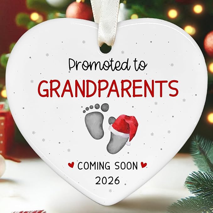 Grandparents Gifts - First Time Grandparents Gifts for Grandma, Grandpa - Baby Pregnancy Announcement Ornament for New Grandma - Grandpa to Be Ornaments 2026 - Ceramic Christmas Ornament