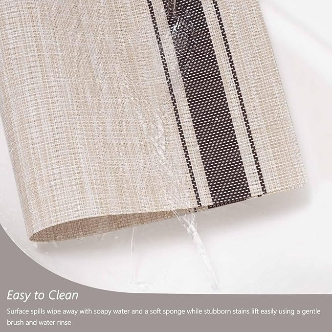 AHHFSMEI Placemats for Dining Table Set of 4 Woven Vinyl Plastic Place Mats Non-Slip Heat Insulation Stain Resistant Table Mats Washable Easy Clean Placemats (Beige Brown Stripe 4)