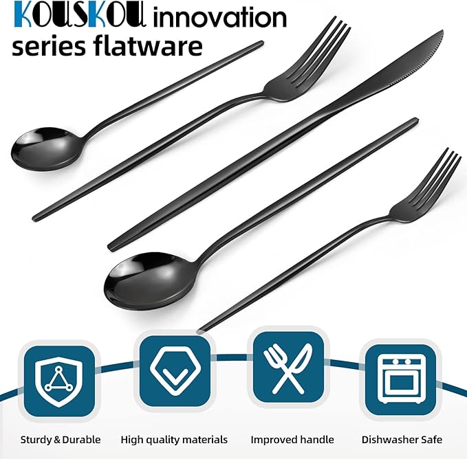 Mirror Black Silverware Set, 20-Piece Flatware Cutlery Sets Service for 4, Mirror Polished Tableware Set, Utensils for Kitchens, Home and Restaurant, Dishwasher Safe