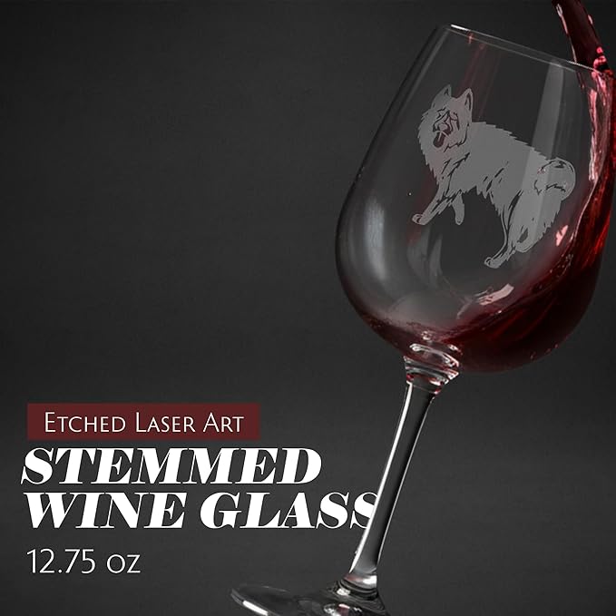 Etched Laser Art Black Norwegian Elkhound Personalized Dog Themed Etched 12.75oz Wine Glass Custom Dog Breed Wine Glasses for Pet Lovers, Unique Birthday Gift for Men & Women, Personalized Gift